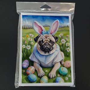 Whimsical A7 Tamaño 5x7 Tarjetas de nota en blanco Pug Easter Egg Hunt Tarjeta de felicitación Paquete de 8 con sobres - Product Image 3