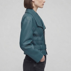Trendy Short <b>Leather</b> <b>Jacket</b> For <b>Women</b> Fitted <b>Moto</b> Inspired Outerwear For Streetwear Casual Outfits And Weekend Wear - Product Image 5