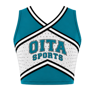 Ensemble uniforme de cheerleading bleu sarcelle : Crop top et jupe plissée pour compétition de danse d'équipe, tenue de performance sportive - Product Image 3