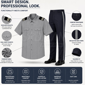 Uniforme de gardien de sécurité, vêtements de travail, poches fonctionnelles, coutures durables, fermeture à boutons, coupe confortable, polyester/coton, toutes saisons - Product Image 3