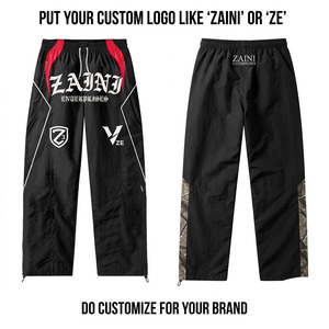 Premium 100% Cotton Reversible Windbreaker <b>Pant</b> Black Red <b>Camo</b> Panel Custom Screen Print Logo Drawstring Closure <b>Pants</b> - Product Image 1