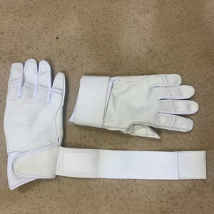 <b>White</b> Leather Full Finger Baseball Batting Gloves With Hook And Loop Closure For Adults All Seasons - Product Image 3