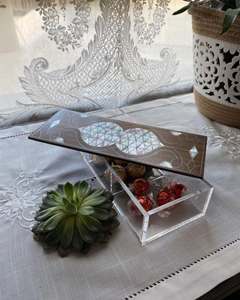 Caja de dulces de acrílico con incrustaciones de nácar y madera premium, hecha a mano, organizador de almacenamiento de dulces con incrustaciones de concha para un hogar elegante y decoración. - Product Image 5