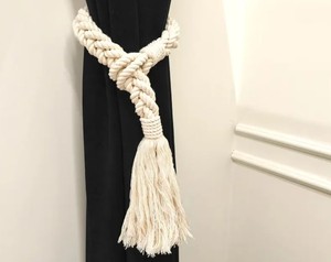 White Cotton Rope Curtain Tieback – Braided Holdback with Tassel - Product Image 2