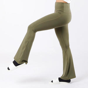 Pantalon de yoga évasé à taille mi-haute à motif écossais, respirant, léger, en Spandex, extensible dans les quatre sens, toucher confortable, effet ventre plat, avec cordon de serrage - Product Image 4
