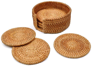 Sous-verres et sets de table en rotin tressé faits main, antidérapants, pour 6 tasses, tasses à thé et réchauds - Product Image 3