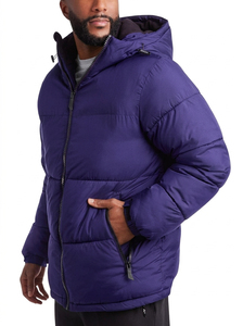 Veste d'hiver matelassée à capuche pour homme, couleur unie, épaisseur standard, polyester, imperméable, coupe-vent, col montant, fermeture éclair - Product Image 3