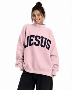 Sweat-shirt pour femme, coupe ample et oversize, épaules tombantes, col montant, avec appliqué personnalisé, en tissu polaire respirant et écologique, pour l'hiver - Product Image 1