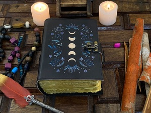 Large Leather Grimoire Journal with Water Color Paper 200 Sheets Spiral Bound Moon Phases <b>Book</b> of Shadows & Blank Spell <b>Notebook</b> - Product Image 5