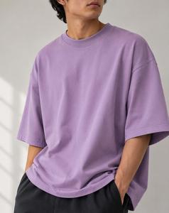 T-shirt Homme Oversize Col Rond Manches Courtes Couleur Unie Décontracté 100% Coton Toile Respirant Écologique Long Teint Uni Tricoté - Product Image 5