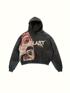 Sweat-shirt à capuche oversize délavé style urbain pour homme, streetwear, logo personnalisé, vintage, 100% coton molletonné, hiver, décontracté - Product Image 1