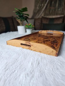 Bandeja de madera THUYA marroquí hecha a mano, bandeja otomana de madera de lujo, decoración artesanal natural para el hogar, regalo único, madera rústica - Product Image 6