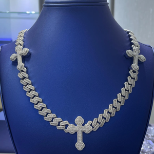 Bracelet chaîne croix en moissanite plaqué argent 925 de luxe, style hip-hop unisexe, taille brillant rond, micro-incrustation, pour soirée - Product Image 1