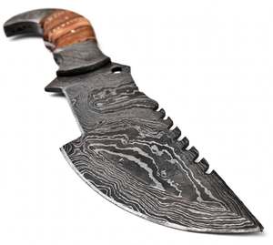 Couteau utilitaire robuste en acier Damas artisanal, manche en bois segmenté, lame à dos segmenté, outil de terrain - Product Image 2