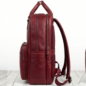 Wholesale Genuine Leather Laptop Bag Unisex Double Straps Softback Leather <b>Backpack</b> Bag Men <b>Women</b> - Product Image 2