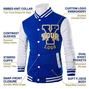 Blouson universitaire en laine pour homme, personnalisé, hiver, style varsity, broderie OEM ODM, fermeture éclair, col montant, logo frontal - Product Image 4