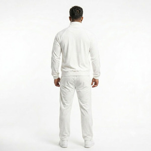 Custom Logo Men's White Velour Tracksuit Set <b>Zip</b> <b>Up</b> <b>Jacket</b> And Pants Streetwear Jogging Suit Manufacturer - Product Image 2