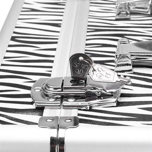 Organizador de Cosméticos 3 en 1 de Aluminio Resistente con Estampado de Cebra Blanco, Caja para Tatuajes Resistente al Agua con Asa para Viaje - Product Image 6