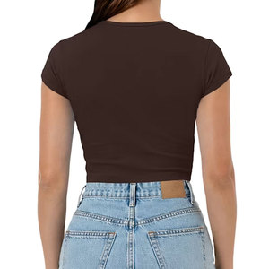เสื้อยืดครอปแขนสั้นคอกลมสีดำสำหรับผู้หญิง ทรงเข้ารูป สไตล์ลำลอง ผ้าเจอร์ซีย์คอตตอน พิมพ์ลายตัวอักษร เหมาะสำหรับฤดูร้อน - Product Image 2