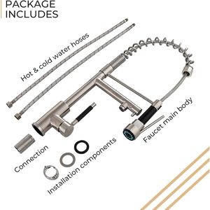 Grifo de Cocina Moderno con Rociador Extraíble de 2 Funciones, Llenador de Ollas, Arco Alto, Monomando, Acabado Pulido - Product Image 6