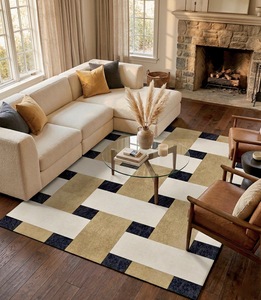 Geometric Abstract Wool Tufted Area <b>Rug</b> Modern Eco-Friendly Anti-Bacteria Carpet Black Beige Cream Contemporary <b>Rug</b> - Product Image 3