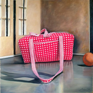 Sacs de sport rouges faits à la main en coton 100% imprimé au bloc, sac de voyage matelassé, sac de sport, sac de yoga, sac de week-end, luxe, grande capacité - Product Image 3