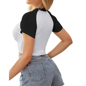 2026 Original Custom Breathable American Cotton Raglan Short Sleeve Crop <b>Top</b> T-Shirts Women <b>Black</b> White Spring Summer Slim Fit - Product Image 3