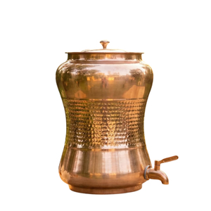 Distributeur d'eau en cuivre pur de qualité supérieure avec support et robinet, réservoir de stockage d'eau artisanal en cuivre martelé ayurvédique, logo personnalisé - Product Image 2