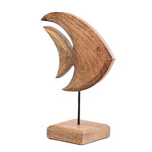 Sculpture abstraite de poisson en bois, artisanale, décoration minimaliste, art côtier, texture bois naturel, accent moderne pour la maison, support de table. - Product Image 4