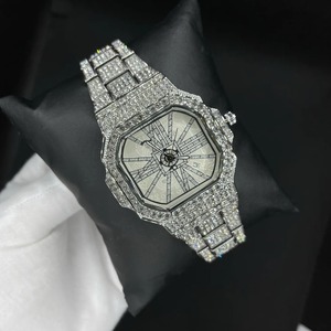 Reloj de Pulsera de Lujo con Caja Cuadrada de Acero Inoxidable, Movimiento Automático de Cuarzo, Esfera Plateada con Cristales de Zafiro, Detalles de Diamantes y Números Azules - Product Image 6