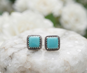 Natural <b>Turquoise</b> Cabochon Silver Stud Earrings Women's Sterling Silver Jewelry for Anniversary Party Gift Lovers Occasions - Product Image 2