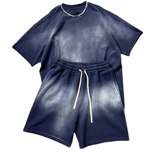 Conjunto de Camiseta y Pantalones Cortos de Algodón 100% con Efecto Desgastado por el Sol, de Alta Calidad, para Ropa Casual Urbana Unisex - Product Image 1