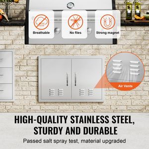 Doppia cucina esterna in acciaio inossidabile porta a filo 30W X 21H pollici porta di accesso per barbecue maniglie a parete verticali prese d'aria per la conservazione - Product Image 3