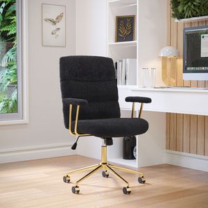 Modern <b>Black</b> and Gold Textured Boucle Fabric Office <b>Chair</b> Height Adjustable <b>Desk</b> <b>Chair</b> with Padded Arms - Product Image 1