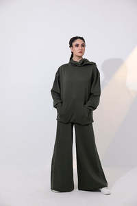 Custom Women Oversized Hoodie With Mask <b>Set</b> Wide Leg Pants Casual Fleece Two Piece Lounge <b>Set</b> OEM Supplier. - Product Image 4