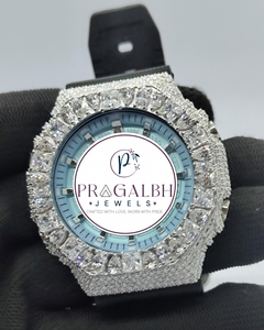 Montre de luxe Pragalbh Jewels sertie de diamants, pavé de moissanite, quartz, acier inoxydable, bracelet en caoutchouc, montre pour homme style hip hop - Product Image 2
