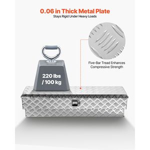 Boîte à outils robuste en aluminium pour benne de camion avec motifs antidérapants, coffre de rangement avec serrure et clé pour le rangement sur camion - Product Image 2