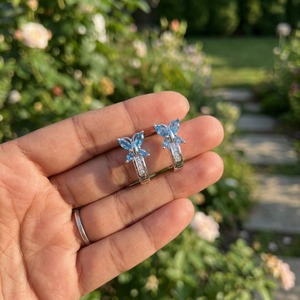 Pendientes de Aro de Oro Blanco de 14 Quilates con Topacio Azul Natural y Diamantes Cultivados en Laboratorio para Mujer, Regalo Moderno, Joyería Fina, OEM, ODM - Product Image 4