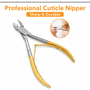 Pince à cuticules professionnelle en acier inoxydable avec manche doré de qualité supérieure, outil de salon durable, lames courbées - Product Image 2