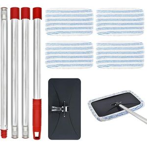 Serpillère plate en microfibre extra large avec 4 tampons réutilisables et manche en acier inoxydable à 4 sections, outil de nettoyage de sol 15,2x8,1 - Product Image 1