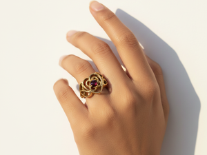 Gold Plated Brass Celtic Heart <b>Ring</b> with <b>Garnet</b> - Product Image 2