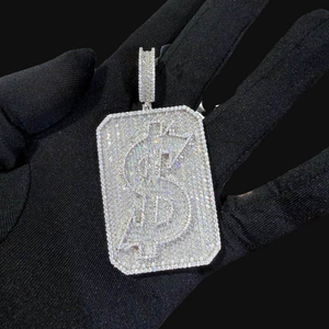 Pendentif Dollar de Luxe en Moissanite et Diamant, Coupe Baguette et Ronde, en Argent 925, entièrement serti de pierres, Collier Éclatant, Bijoux Fins et Audacieux - Product Image 5