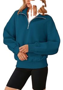 Sweat-shirt épais en polaire doux pour femme, tendance hiver, fermeture éclair 1/4, sweat-shirt uni personnalisable, logo personnalisé - Product Image 3