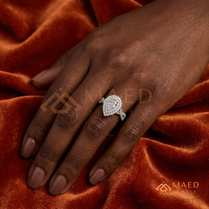 Pear Cut Moissanite Double Halo Engagement <b>Ring</b> 925 Silver <b>Split</b> Shank Pave Band Wedding <b>Ring</b> Diamond Look Jewelry - Product Image 4