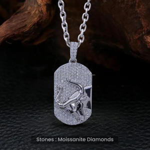 Designer Bull Pendant Necklace With Moissanite Diamonds And White Gold Finish Hip Hop Jewelry - Product Image 1