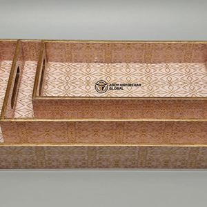 Pink Geometric Enamel Serving Tray Set of 3 – Modern Luxury Food-Safe MDF & <b>Paper</b> Nesting Trays for <b>Kitchen</b> Dining & Home Decor - Product Image 4