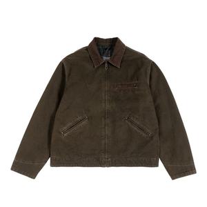 Men's <b>Vintage</b> Heavyweight Canvas <b>Bomber</b> <b>Jacket</b> Brown Workwear Utility Coat Rugged Hip Hop Streetwear Casual Cotton Outerwear - Product Image 1
