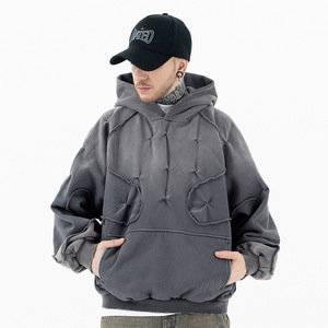 Sudadera con Capucha para Hombre, Otoño Invierno, Gruesa, de Alta Calidad, Diseño de Parches de Marca Moderna, 100% Algodón, Estilo Creativo Desestructurado - Product Image 3