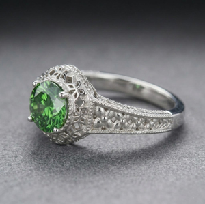 Anillo de Compromiso Cristiano para Hombre, Plata de Ley 925 Vintage, con Circonita Cúbica Verde Redonda de 10 mm, Anillos con Piedras Preciosas, Engaste de Garras - Product Image 2