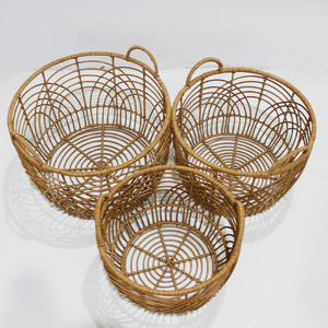 Wholesale Set 3 <b>Foldable</b> Eco-Friendly Modern Plastic Rustic Circular Storage <b>Baskets</b> with Handmade Handles for Laundry Storage - Product Image 2